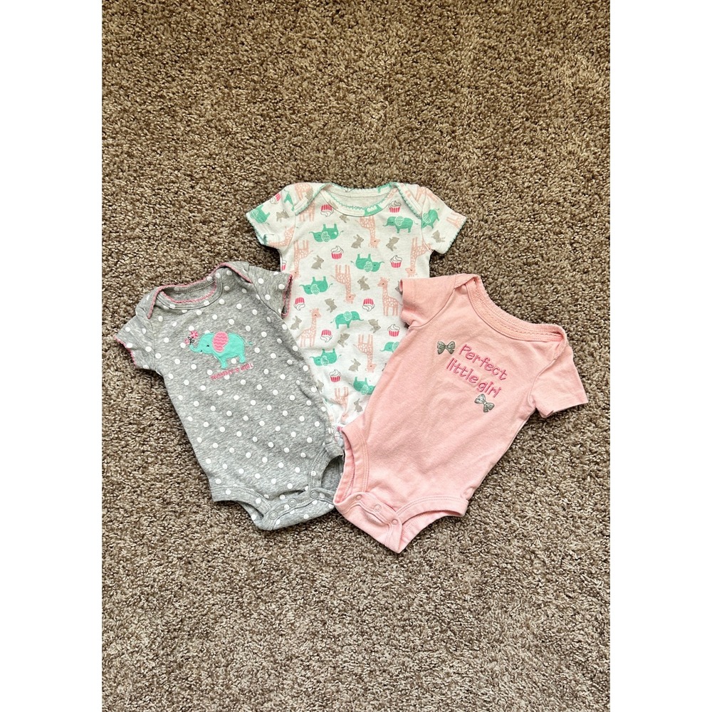 Baby Girl Bodysuits I 3 Pack - Pink Gray Elephant Animal Print I Just One You